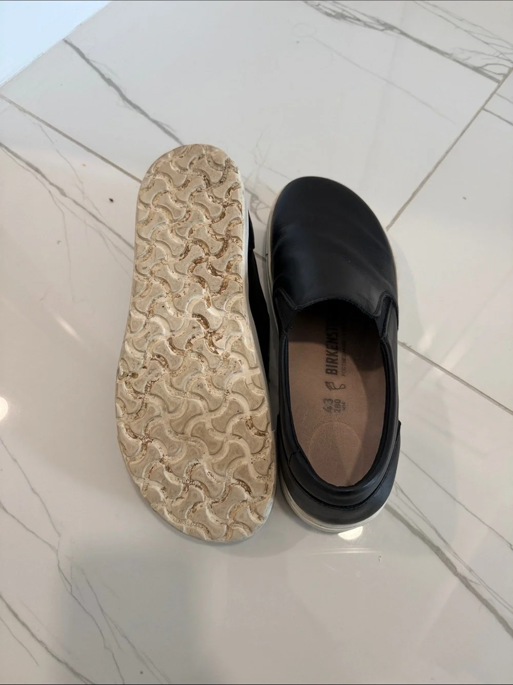Birkenstock Black Leather Slip-On Loafers with Cream Sole